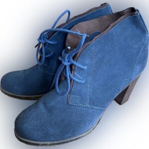 Ruff Hewn Women's Cypress Slate Blue Gray  & Brown Suede Tie Up Booties Size 8.5